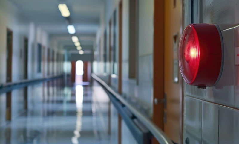 ZulaFly hospital duress system triggering emergency alert on wall