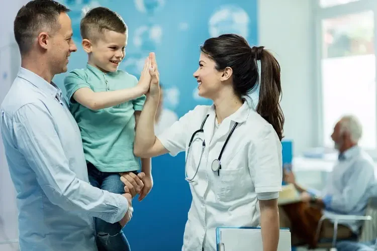 Happy family in hospital